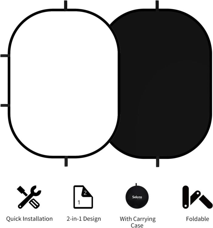 Фон складаний у пружинній рамці Selens BP-028 2 в 1 чорний-білий 150 x 200 см — тканинний