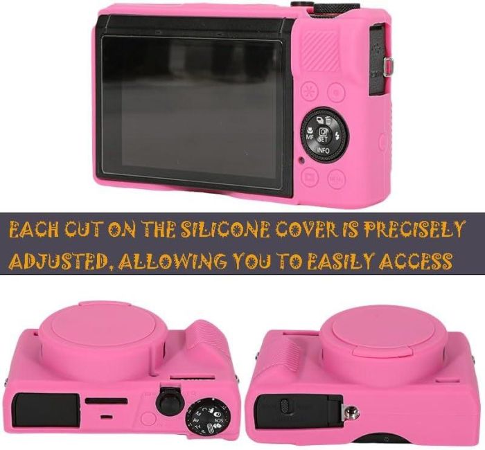 Захисний силіконовий чохол із кришкою для фотоапаратів CANON G7X Mark III — рожевий