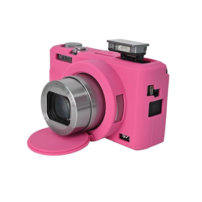 Захисний силіконовий чохол із кришкою для фотоапаратів CANON G7X Mark III — рожевий