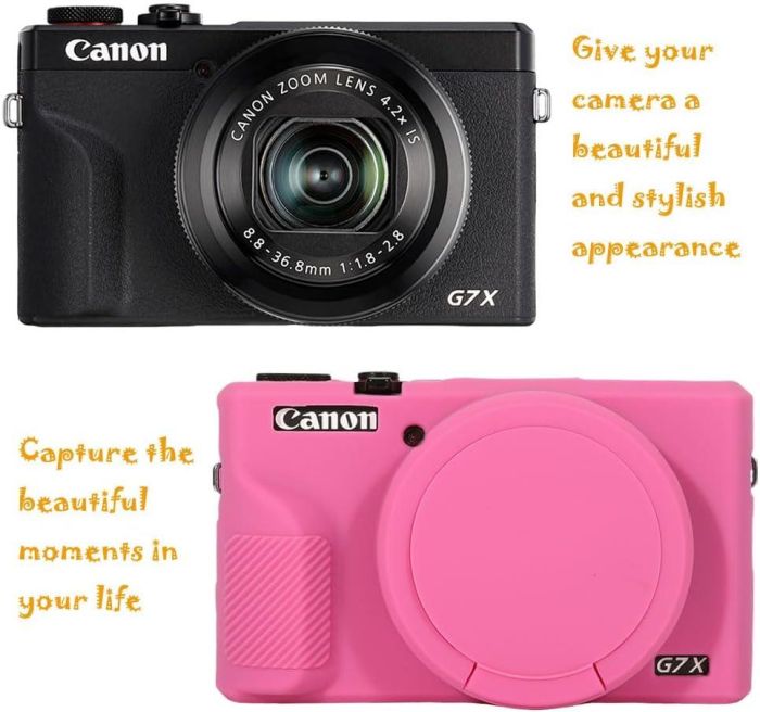 Захисний силіконовий чохол із кришкою для фотоапаратів CANON G7X Mark III — рожевий