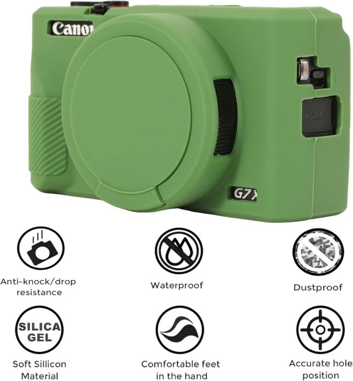 Захисний силіконовий чохол із кришкою для фотоапаратів CANON G7X Mark III — зелений