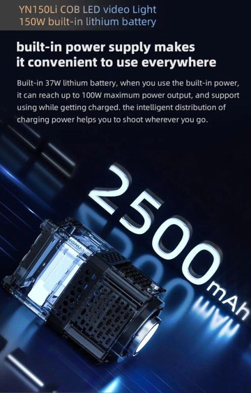 LED-світло, освітлювач, студійне світло Yongnuo YN150Li (2700-6500K) з вбудованим акумулятором на 2500 ma