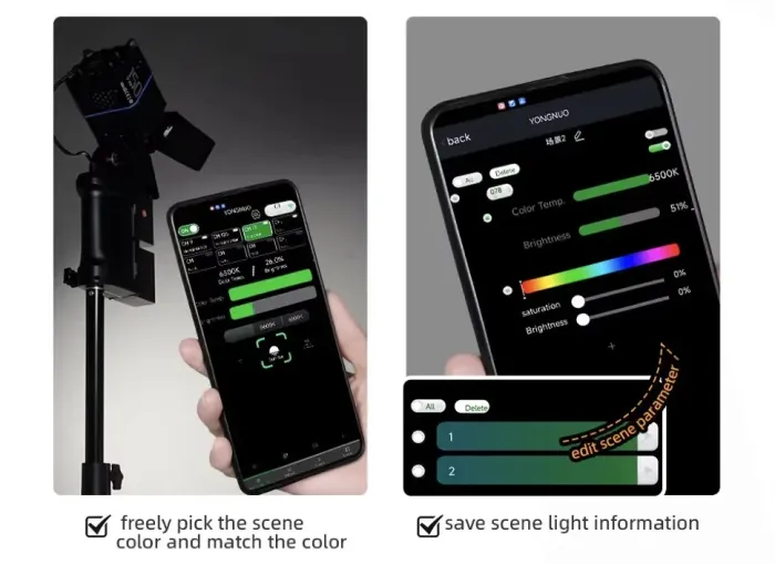 LED-світло, освітлювач, студійне світло Yongnuo YN150Li KIT (2700-6500K) з вбудованим акумулятором на 2500 ma