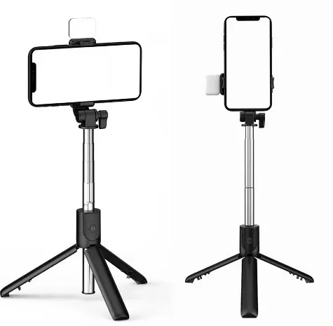 Селфі палиця, штатив-монопод для телефона з Bluetooth пультом і LED-світлом Selfie Stick R1S (чорний)