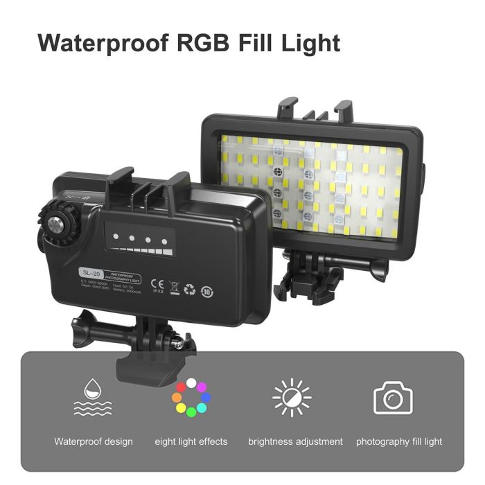 Лампа LED-світло з RGB водонепроникна Andoer SL-20, LED-підсвітка для екшн-камер Xiaomi YI, SJCam, GoPRO