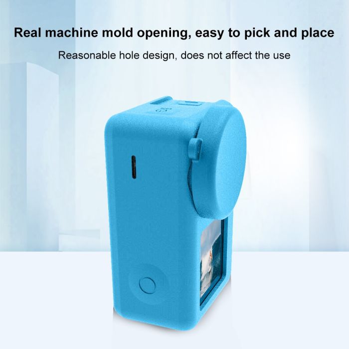 Силіконовий чохол, футляр із кришкою на об'єктив для екшн камер DJI OSMO Action 3, 4, 5 — синій код (MCGP01)