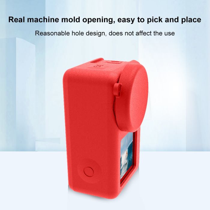 Силіконовий чохол, футляр із кришкою на об'єктив для екшн камер DJI OSMO Action 3, 4, 5 — червоний код (MCGP01)