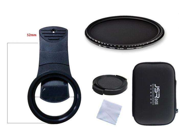 Адаптер для встановлення світлофільтрів діаметром 52 мм на смартфон + світлофільтр ND2-ND400 і кришка від JSR