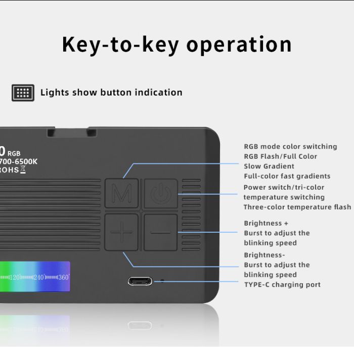 Накамерне світло M140 RGB Pocket Fill Light з можливістю кріплення на смартфон і з вбудованим акумулятором
