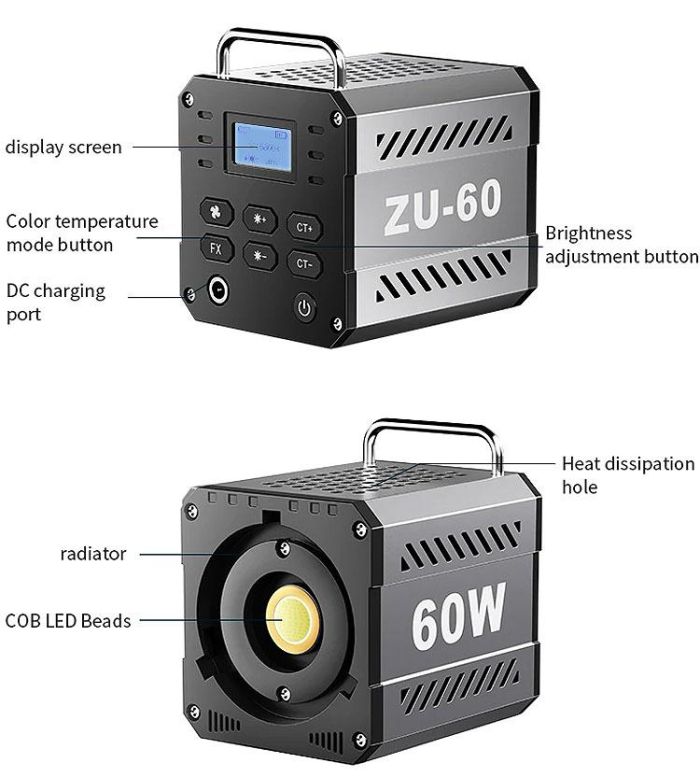 LED-світло, освітлювач, студійне світло ZU60 60W (2700-7500K)