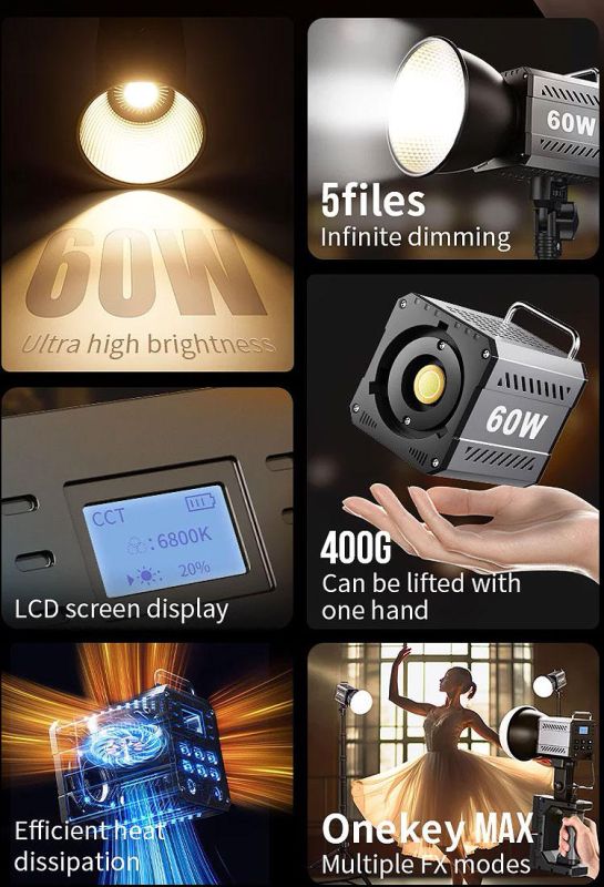 LED-світло, освітлювач, студійне світло ZU60 60W (2700-7500K)