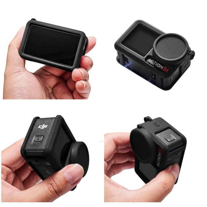 Силіконовий захисний чохол із кришкою-ковпачком для камер DJI Action 5 Pro/Action 4/Action 3 — чорний