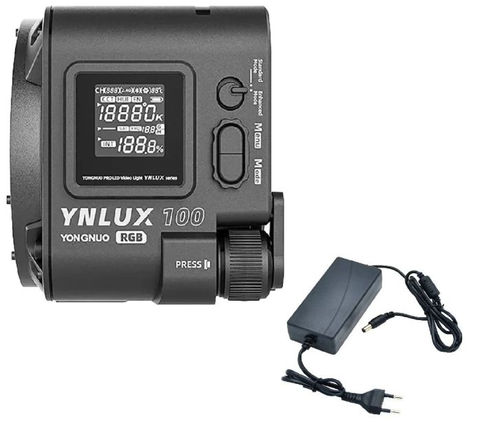 Комплект S: LED-світло, освітлювач, студійне світло Yongnuo YNLUX100 RGB + мережевий адаптер