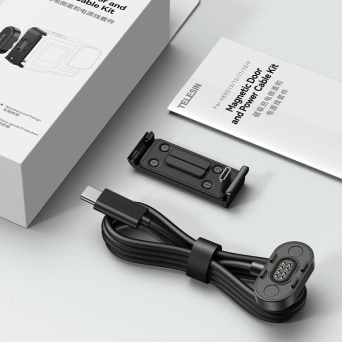 Кришка бічна з зарядним гніздом і кабелем Magnetic charging side cover для GoPro HERO9/10/11/12/13 Black -TELESIN (S6-CLC-01-TG)