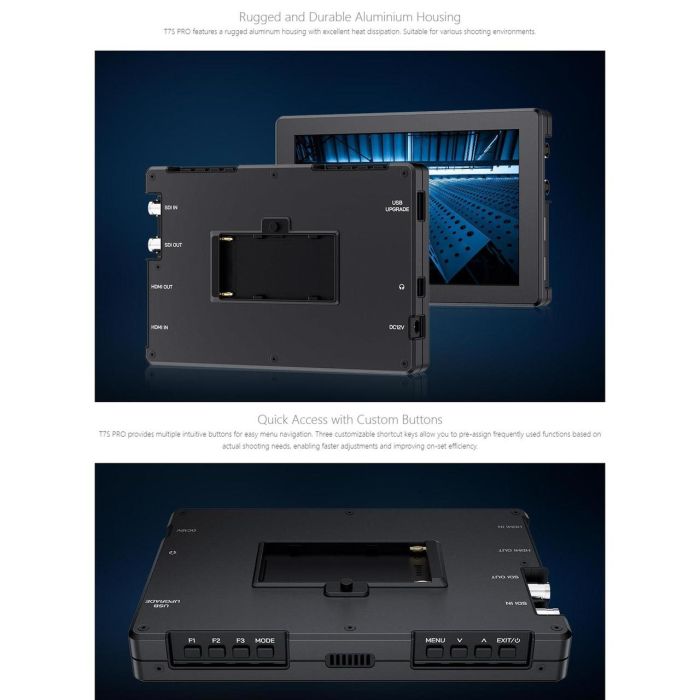 Накамерний монітор, дисплей FeelWorld 7" дюймовий T7S PRO, 2000 cd/m2, 3G SDI 4K HDMI 60 — алюмінієвий корпус