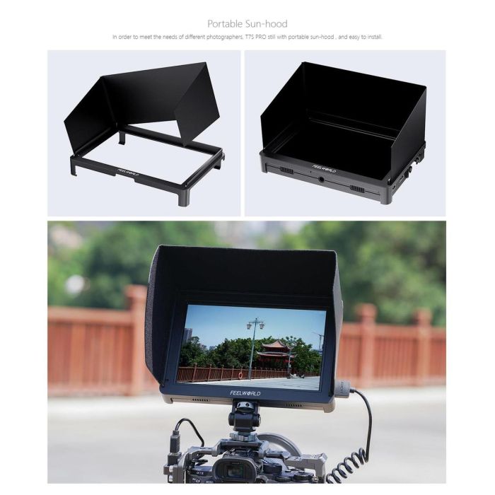 Накамерний монітор, дисплей FeelWorld 7" дюймовий T7S PRO, 2000 cd/m2, 3G SDI 4K HDMI 60 — алюмінієвий корпус