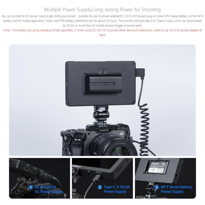 Накамерний монітор, дисплей FeelWorld 6" дюймовий T6, 450 cd/m2, HDMI 4K, 1920x1080 IPS — альмінієвий корпус