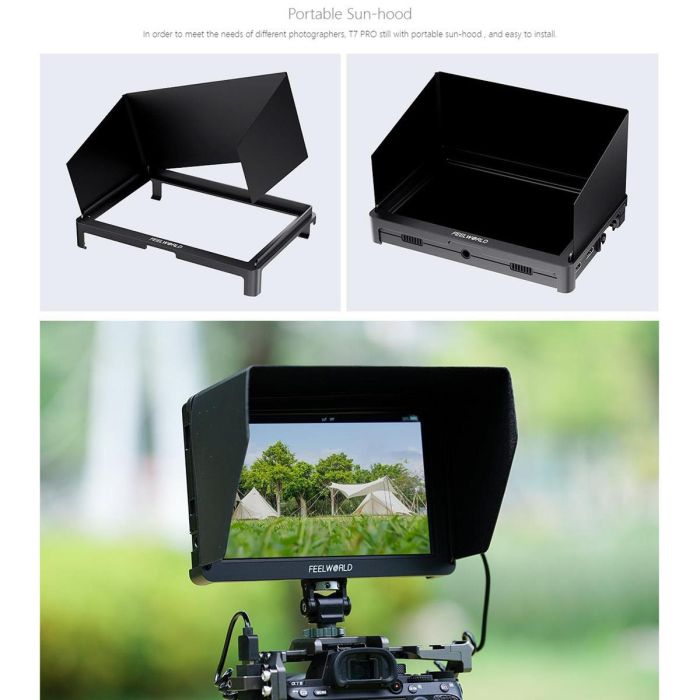 Накамерний монітор, дисплей FeelWorld 7" дюймовий T7 PRO, 2000 cd/m2, 4K HDMI 60 — алюмінієвий корпус