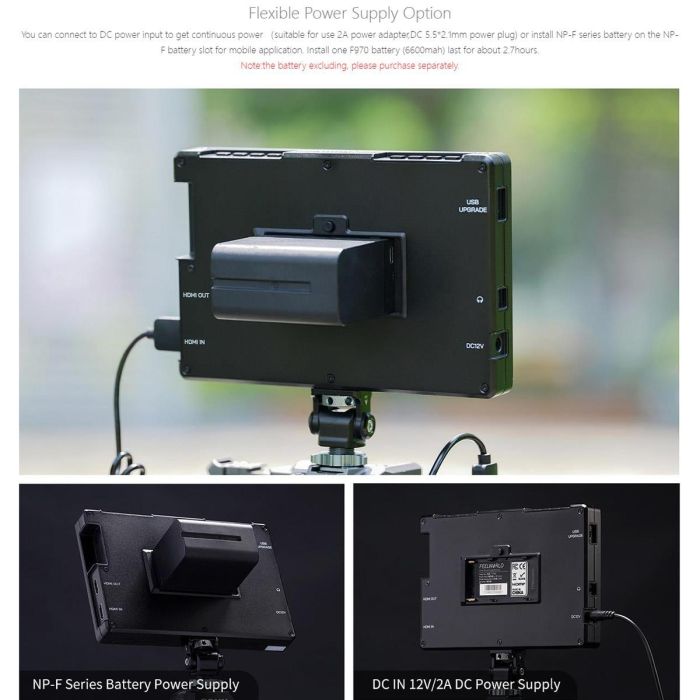 Накамерний монітор, дисплей FeelWorld 7" дюймовий T7 PRO, 2000 cd/m2, 4K HDMI 60 — алюмінієвий корпус