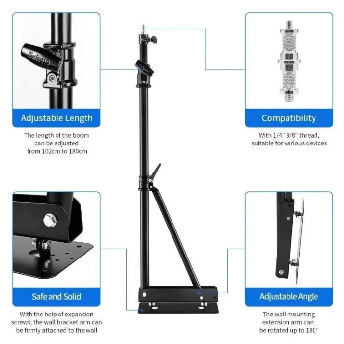 Настінний розсувний кронштейн-кріплення Selens J1800 (102-180 см) для студійного обладнання