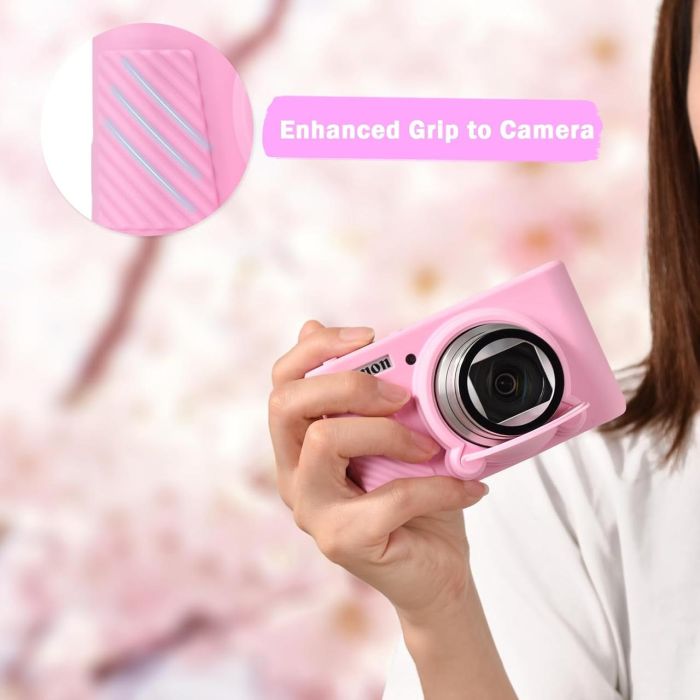 Захисний силіконовий чохол із кришкою для фотоапаратів CANON Powershot SX740, SX730 — рожевий