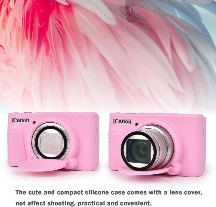 Захисний силіконовий чохол із кришкою для фотоапаратів CANON Powershot SX740, SX730 — рожевий