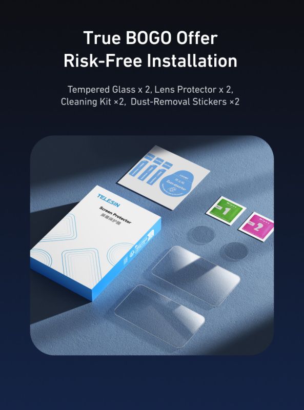 Комплект скла — скло захисне для Insta360 Go Ultra Telesin S6-FLM-24-TIS