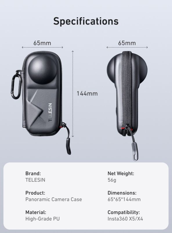 Кейс, футляр, чохол для камери Insta360 X5, Insta360 X4 TELESIN (S6-PRC-19-TIS)
