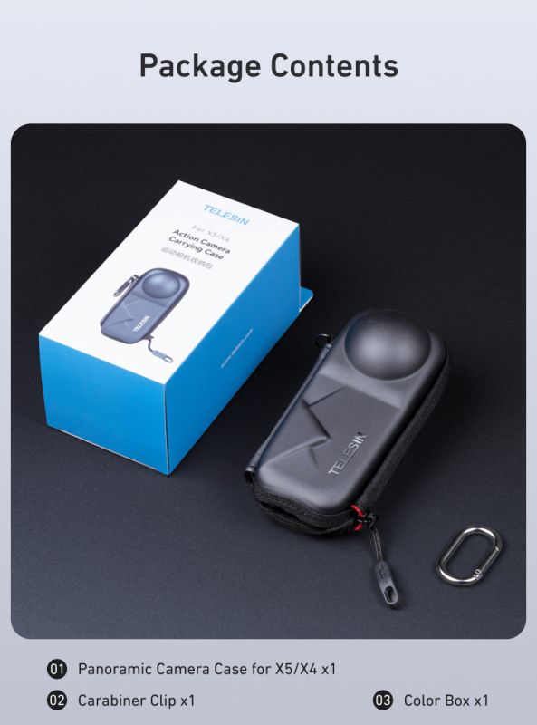 Кейс, футляр, чохол для камери Insta360 X5, Insta360 X4 TELESIN (S6-PRC-19-TIS)