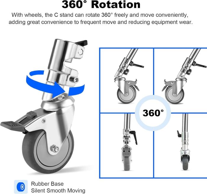Набір коліс Soonpho — 3 шт. для студійних стійок типу C-Stand та інших стійок із діаметром 25 мм