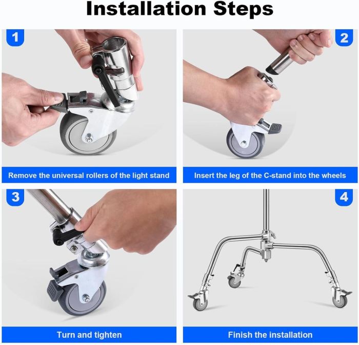 Набір коліс Soonpho — 3 шт. для студійних стійок типу C-Stand та інших стійок із діаметром 25 мм