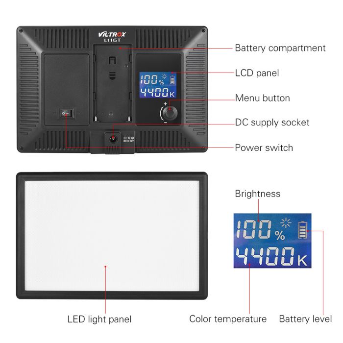 LED - освітлювач, відеосвітло Viltrox L116T