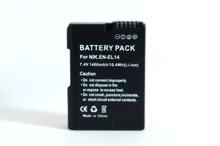 Аккумулятор для камер NIKON D3100, D3200, D3300, D5100, D5200, D5300, D5500 - EN-EL14 (EN-EL14a)  - 1400 ma