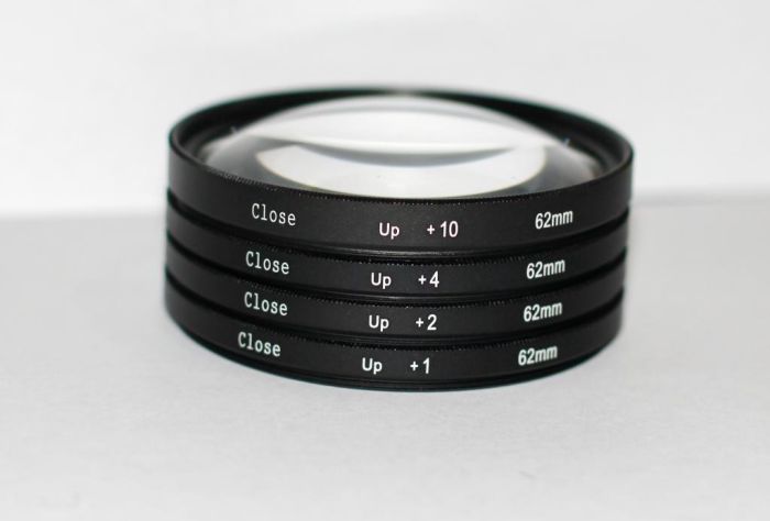 Набір світлофільтрів - макролінз CLOSE UP +1 +2 +4 +10 діаметром 62mm - 4 штуки