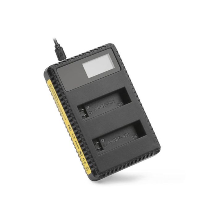 USB зарядний з LCD дисплеєм для 2-х акумуляторів AHDBT-401 для екшн-камер GoPro Hero 4 (код XTGP431)