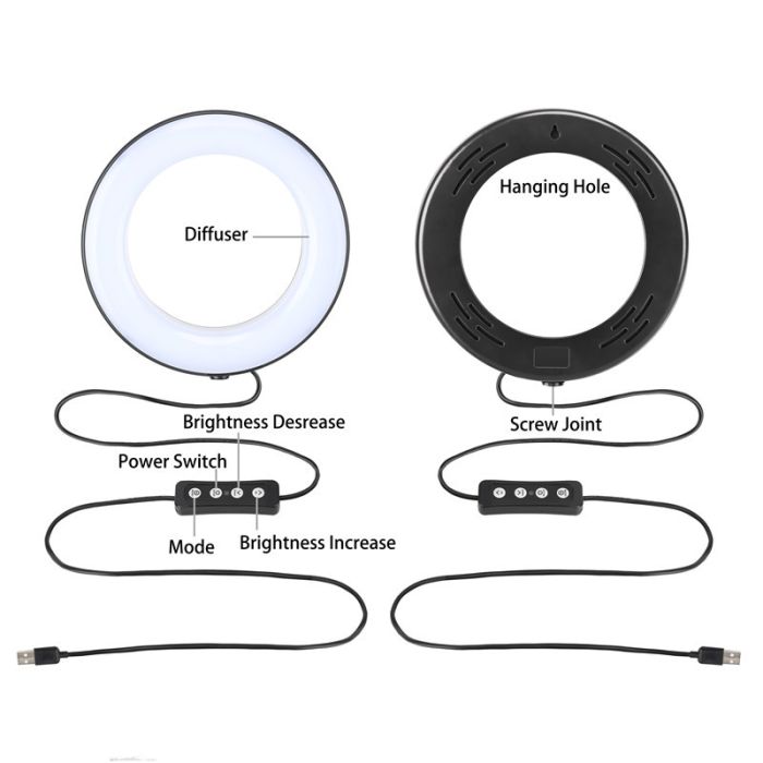 Кільцевий LED освітлювач ZM118 (10" - 27см) з пультом, USB, стійкою 55 см та шарніром для предметної зйомки