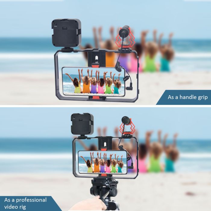 Набір універсальна карта для телефона + LED-світло + мікрофон + пульт — small rig (комплект VM-D02 KIT No3)