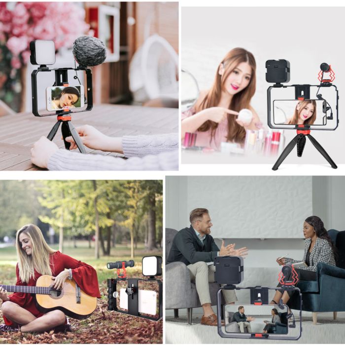 Набір універсальна карта для телефона + LED-світло + мікрофон + пульт — small rig (комплект VM-D02 KIT No3)