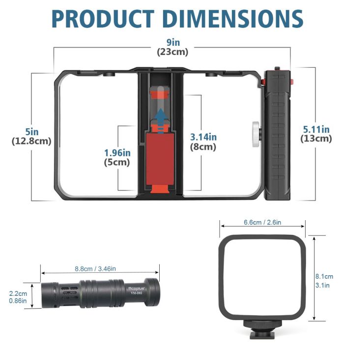 Набір універсальна карта для телефона + LED-світло + мікрофон + пульт — small rig (комплект VM-D02 KIT No3)