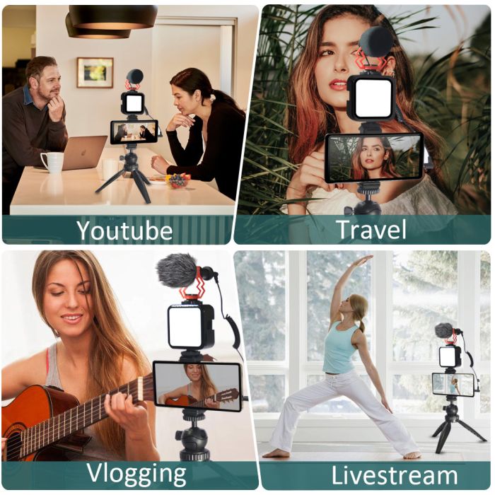 Набір штатив із кріпленням для телефона + LED-світло + мікрофон + пульт (комплект VM-D02 KIT 1LE)