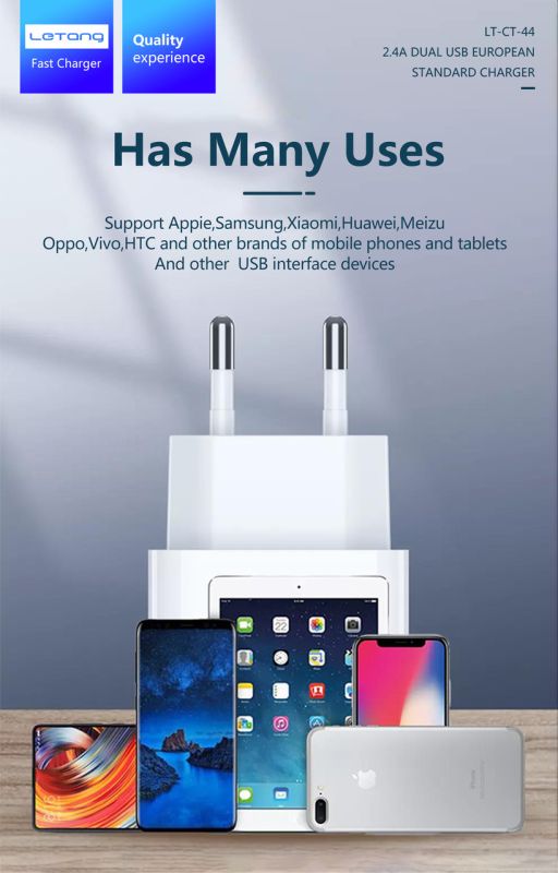 Мережевий адаптер Letang CT-44 - 2 х USB (5V-2.4A) -