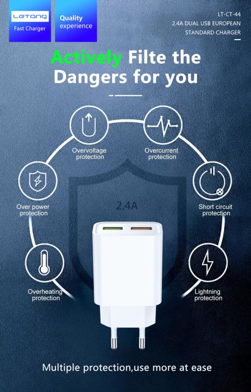 Мережевий адаптер Letang CT-44 - 2 х USB (5V-2.4A) -