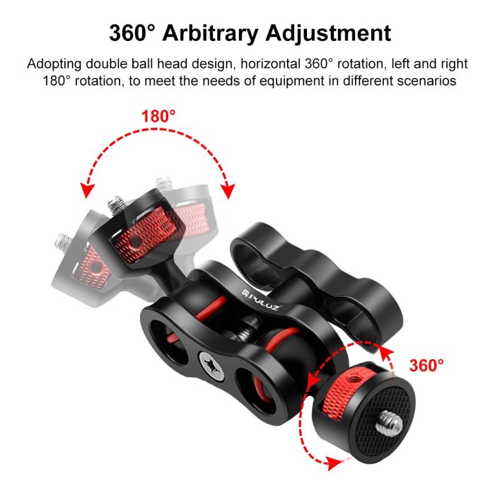 Кріплення - тримач - (подвійний шарнірний тримач) - з різьбленням на 1/4 - Magic Arm Puluz PU3074B
