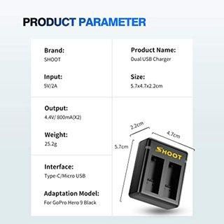 Комплект SHOOT - 2 шт аккумулятор AHDBT-901 (SPBL1B) 1800 ma + зарядное GoPro Hero 9, 10, 11 (код XTGP565)