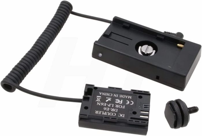 Муфта Canon LP-E6 і адаптер живлення батареї NP-F (вставка, каплер DR-E6)