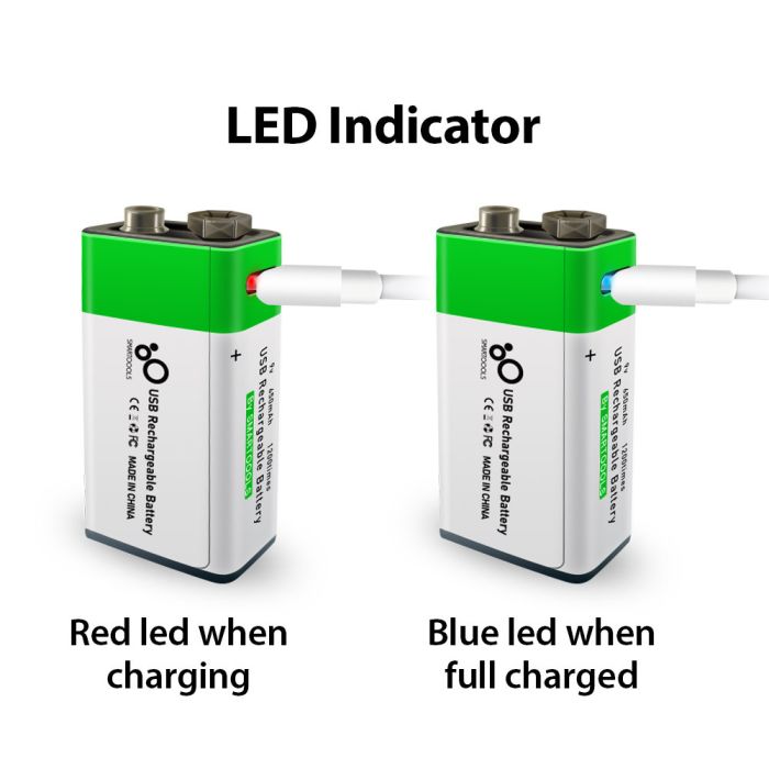 Акумулятор типу Крона 6F22 (CR-9V) 9 вольтів — з роз'ємом TYPE-C Smartools 650 mAh + кабель TYPE-C