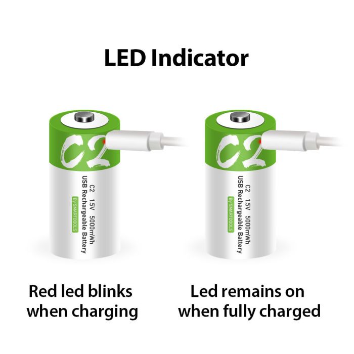 Акумулятор-батарійка тип C (R14) 1,5 В — з роз'ємом TYPE-C Smartools 5000 mwh + кабель TYPE-C