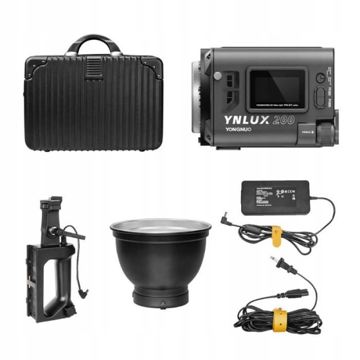 LED-світло, освітлювач, студійне світло Yongnuo YNLUX200 KIT (2700-5600K) з тримачем, кейсом, мережевим адаптером