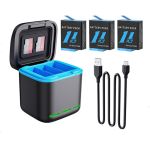 Комплект: зарядний пристрій (на 3 акумулятори) + 3 акумулятори GoPro Hero 9, 10, 11, 12