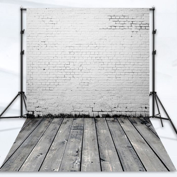 Фотофон, фон для фото вініловий текстурний 1.5×2.1 м Цегляна стіна + дерев'яна підлога (841646) з тримачем